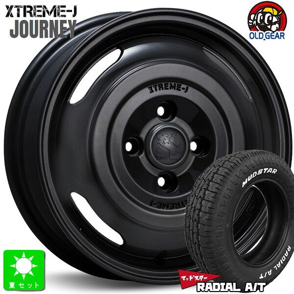 155/65R14マッドスター MUDSTAR RADIAL A/Tホワイトレター新品 サマータイヤ ホイール4本セットMLJ XTREME-J JOURNEY ジャーニー14インチ 4.5J 4H100サテンブラック組込み済 バランス調整済 taiya|オールドギア店