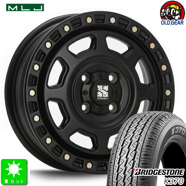 145/80R12 80/78(145R12 6PR) ブリヂストン BRIDGESTONE K370 新品 サマータイヤ ホイール4本セット MLJ XTREME-J XJ07 12インチ 4.0J 4H100 サテンブラック 組込み済 バランス調整済 taiya
