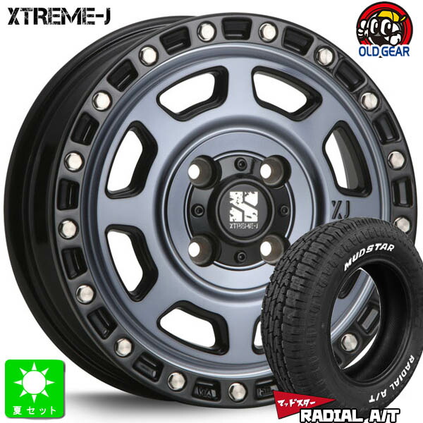 145/80R12 80/78(145R12 6PR) マッドスター MUDSTAR RADIAL A/T ホワイトレター 新品 サマータイヤ ホイール4本セット MLJ XTREME-J XJ07 12インチ 4.0J 4H100 グロスブラック マシンインディゴ 組込み済 バランス調整済 taiya