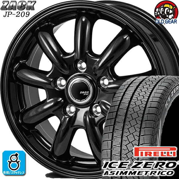 215/60R17 ピレリ アイスゼロ アシンメトリコ スタッドレスタイヤホイール 新品 4本セット ジャパン三陽 ザック JP-209 グロスブラック 17インチ 5H114.3 組込みバランス調整済み taiya|オールドギア店