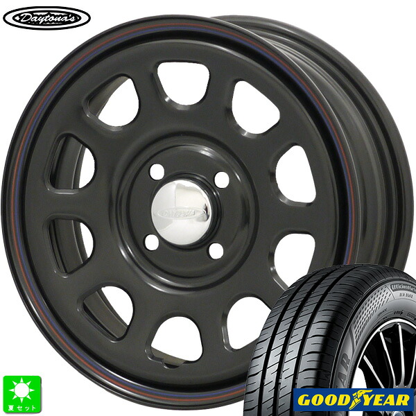 165/65R14 79Sグッドイヤー エフィシェントグリップ エコ E-Grip EG02GOODYEAR EfficientGrip ECO EG02新品 サマータイヤ ホイール4本セットMRT デイトナ'S Daytona'S G214インチ 5.0J 4H100ブラック組込み済 バランス調整済|オールドギア店