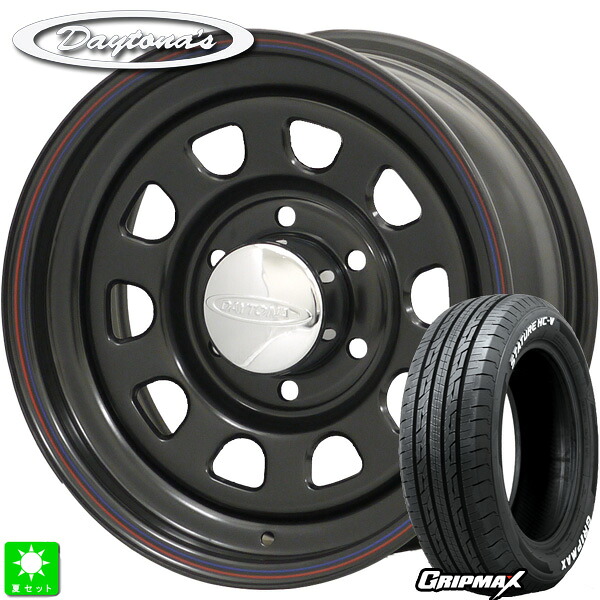 215/60R17C 109/107Sグリップマックス GRIPMAX Stature HC-V ホワイトレター新品 サマータイヤ ホイール4本セットMRT デイトナズ Daytona'S17インチ 6.5J 6H139.7ブラック組込み済 バランス調整済｜オールドギア店