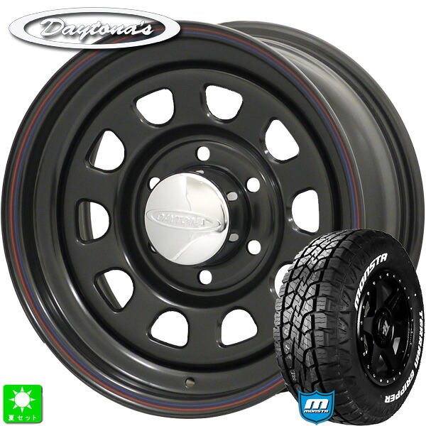 215/70R16 107/105Q モンスタタイヤ テレーングリッパー MONSTA TYRE TERRAIN GRIPPER ホワイトレター 新品 サマータイヤ ホイール4本セット MRT デイトナズ Daytona'S 16インチ 7.0J +19 6H139.7 ブラック 組込み済 バランス調整済