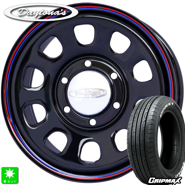 195/80R15C 107/105 グリップマックス GRIPMAX Stature HC-V ホワイトレター 新品 サマータイヤ ホイール4本セット MRT デイトナズ Daytona'S G2 15インチ 6.0J 6H139.7 ブラック 組込み済 バランス調整済