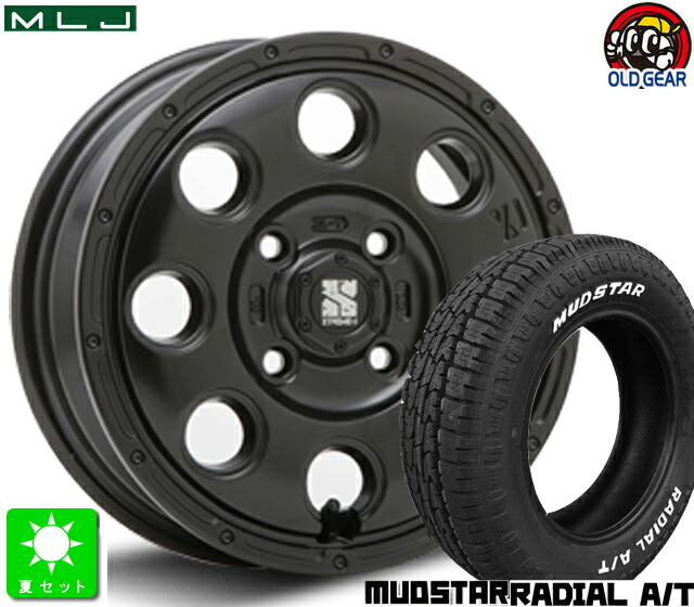 145/80R12 80/78(145R12 6PR) マッドスター RADIAL A/T ホワイトレター 新品 サマータイヤ ホイール4本セット MLJ XTREME-J KK03 12インチ 3.5J 4H100 サテンブラック taiya