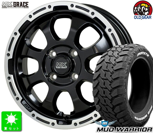 215/70R16 モンスタタイヤ マッドウォーリア ホワイトレター 新品 サマータイヤホイール 4本セット マッドクロス グレイス 16インチ 6.0J 4H100 セミグロスブラックリムポリッシュ ライズ ロッキー taiya