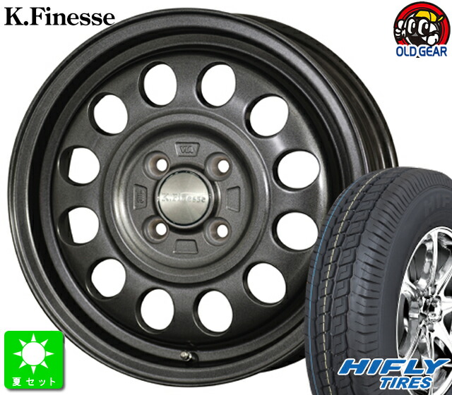 145R12 8PR 86/84Q LT ハイフライ SUPER2000 新品 サマータイヤ ホイール4本セット ケイフィネス D12 12インチ 3.5J 4H100 ガンメタブラック taiya