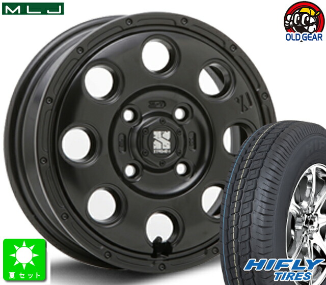 145R12 8PR 86/84Q LT ハイフライ SUPER2000 新品 サマータイヤ ホイール4本セット MLJ XTREME-J KK03 12インチ 3.5J 4H100 サテンブラック taiya