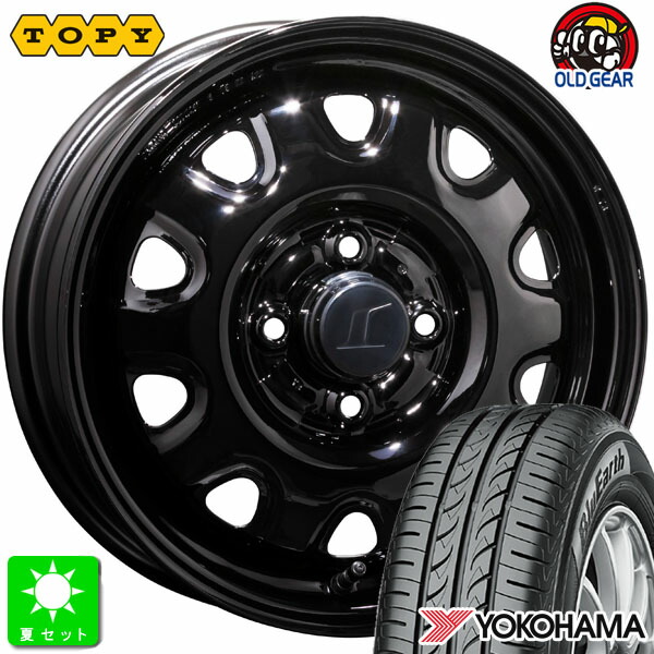 155/65R14 ヨコハマ ブルーアース AE-01 新品 サマータイヤ ホイール4本セット トピー TOPY M73 鉄 スチール 14インチ 4.5J 4H100 ブラック 組込み済 バランス調整済 taiya