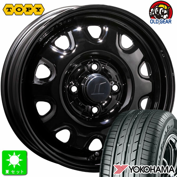 155/55R14ヨコハマ ブルーアース Es ES32新品 サマータイヤ ホイール4本セットトピー TOPY M73 鉄 スチール 14インチ 4.5J 4H100ブラック組込み済 バランス調整済 taiya｜オールドギア店