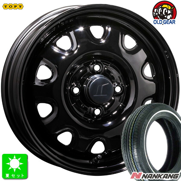 155/65R14 ナンカン NANKANG RX615 ホワイトリボン 新品 サマータイヤ ホイール4本セット トピー TOPY M73 鉄 スチール 14インチ 4.5J 4H100 ブラック 組込み済 バランス調整済 taiya