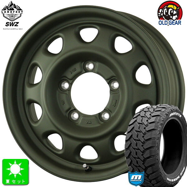 215/70R16 モンスタタイヤ マッドウォーリア ホワイトレター 新品 サマータイヤ ホイール4本セット トピー ランドフット SWZ 16インチ 5.5J 5H139.7 オリーブドラブ 組込み済 バランス調整済 taiya