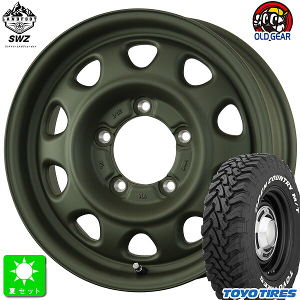 225/75R16 トーヨー オープンカントリー M/T ホワイトレター 新品 サマータイヤ ホイール4本セット トピー ランドフット SWZ 16インチ 5.5J 5H139.7 オリーブドラブ 組込み済 バランス調整済 taiya
