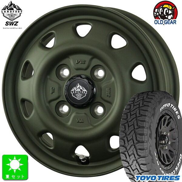 165/80R14 97/95(165R14 8PR) トーヨー オープンカントリー R/T ホワイトレター 新品 サマータイヤ ホイール4本セット TOPY ランドフット SWZ 14インチ 4.5J 4H100 オリーブドラブ 組込み済 バランス調整済 taiya