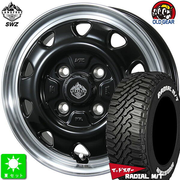 215/70R16マッドスター MUDSTAR RADIAL M/Tホワイトレター新品 サマータイヤホイール 4本セットトピー ランドフット SWZ16インチ 6.0J 4H100グロスブラックリムポリッシュライズ ロッキー taiya|オールドギア店