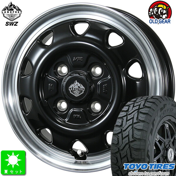 145/80R12 80/78(145R12 6PR)トーヨー オープンカントリー R/T新品 サマータイヤ ホイール4本セットトピー ランドフット LANDFOOT SWZ12インチ 3.5J 4H100グロスブラックリムポリッシュ taiya|オールドギア店