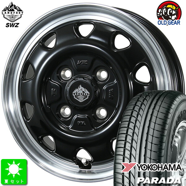 165/55R14C 95/93N ヨコハマ パラダ PARADA PA-03 新品 サマータイヤ ホイール4本セット トピー ランドフットSWZ 14インチ 4.5J 4H100 グロスブラックリムポリッシュ taiya