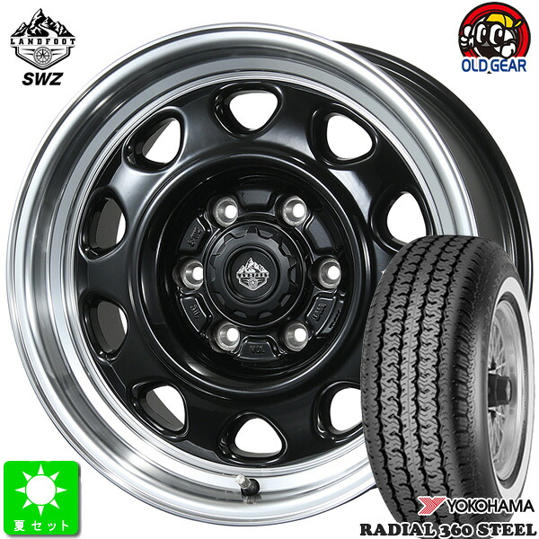 215/65R16 96S ヨコハマ RADIAL 360 STEEL ホワイトリボン 新品 サマータイヤ ホイール4本セット トピー ランドフット SWZ 16インチ 6.5J 6H139.7 グロスブラックリムポリッシュ taiya