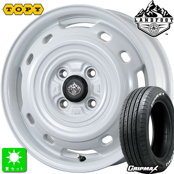 145/80R12 80/78(145R12 6PR)グリップマックス GRIPMAX STATURE HC-V ホワイトレター新品 サマータイヤ ホイール4本セットトピー ランドフット XFG12インチ 3.50B 4H100ホワイト組込み済 バランス調整済 taiya|オールドギア店