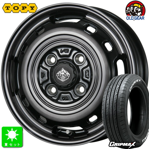 145/80R12 80/78(145R12 6PR)グリップマックス GRIPMAX STATURE HC-V ホワイトレター新品 サマータイヤ ホイール4本セットトピー ランドフット TOPY LANDFOOT XFG12インチ 3.50B 4H100SC/P組込み済 バランス調整済 taiya｜オールドギア店