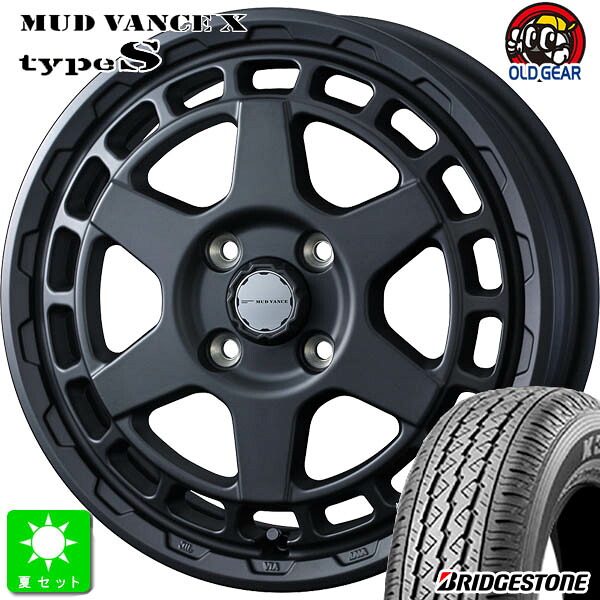 145/80R12 80/78(145R12 6PR)ブリヂストン BRIDGESTONE K370新品 サマータイヤ ホイール4本セットウェッズ マッドヴァンス Weds MUD VANCE X Type S12インチ 4.00B 4H100フルマットブラック組込み済 バランス調整済 taiya｜オールドギア店