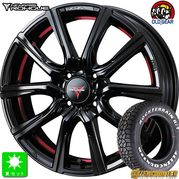 215/65R16 オーレンカウンター ロックテレーン R/T ホワイトレター 新品 サマータイヤ ホイール4本セット ノヴァリス・ローグ CB 16インチ 6.0J 4H100 ピアノブラック/レッドライン taiya