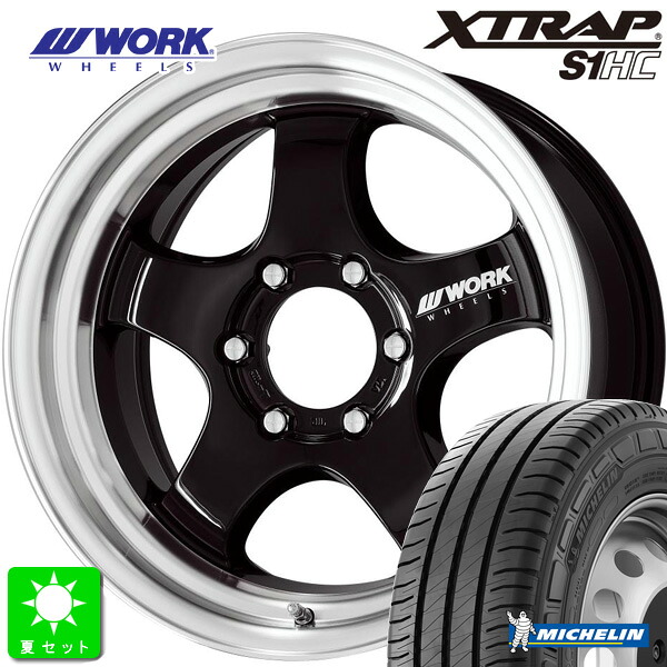215/60R17 109/107 ミシュラン アジリス AGILIS3 新品 サマータイヤ ホイール4本セット ワーク WORK XTRAP S1HC 17インチ 6.5J 6H139.7 ブラックダイヤカットリム 組込み済 バランス調整済