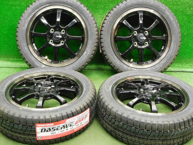新品 ホイールタイヤ 4本セット 165/55R14 2024年製 新品社外 Ｇスピード P-08 14x4.5J+45 4H100 新品 スタッドレス タイヤ トーヨー オブザーブ GIZ2