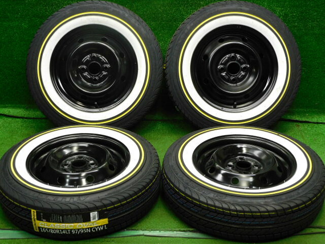 中古 ホイールタイヤ 4本セット 165/80R14 2024年製 中古社外 トピー M45 スチール 14x5J+39 4H100 新品 ラジアル タイヤ オーレンカウンター|オールドギア2号店