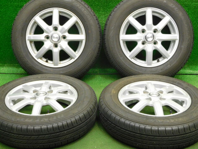 中古 ホイールタイヤ 4本セット 145/80R13 2019年製 7分山程度 中古社外 LVF 13x4J+43 4H100 中古 ラジアル タイヤ ダンロップ エナセーブ EC300