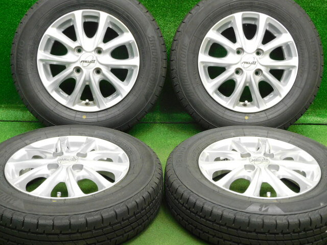 中古 ホイールタイヤ 4本セット 145/80R13 2025年製 9分山程度 中古社外 MW2 MP-02 13x4J+43 4H100 中古 ラジアル タイヤ ブリヂストン ニューノ