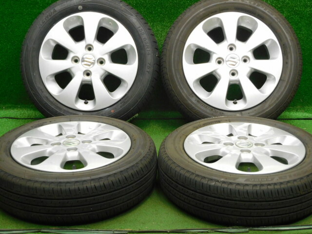 中古 ホイールタイヤ 4本セット 155/65R14 2025年製 8分山程度 中古純正 スズキ パレット 純正 14x4.5J+50 4H100 中古 ラジアル タイヤ ブリヂストン エコピア EP150｜オールドギア２号店