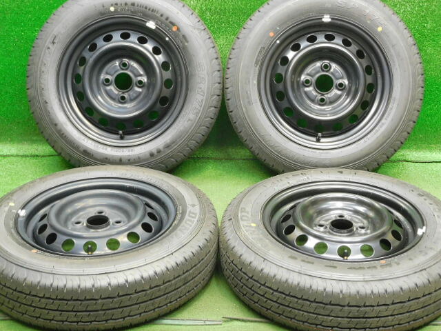 中古 ホイールタイヤ 4本セット 155/80R14 2025年製 9.9分山程度 中古純正 新車外し トヨタ プロボックス 純正 スチール 14x5J+39 4H100 中古 ラジアル タイヤ ダンロップ SP175L
