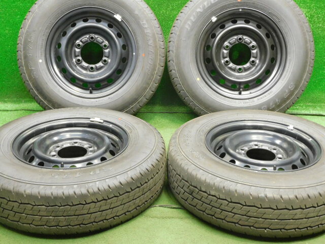 中古 ホイールタイヤ 4本セット 195/80R15 2025年製 9.9分山程度 中古純正 トヨタ 新車外し 200系 ハイエース 純正 15x6J+35 6H139.7 中古 ラジアル タイヤ 新車外し ダンロップ SP175N