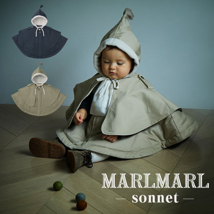 マールマール 男の子 女の子 出産祝い コート トレンチコート ポンチョ 防寒 MARLMARL sonnet ソネット ケープ型アウター ボンネ  付き 中綿 アウター 上着 抱っこ紐 カバー ブランケット ベビー キッズ 秋 冬 誕生日 プレゼント | Litakara baby リタカラベビー