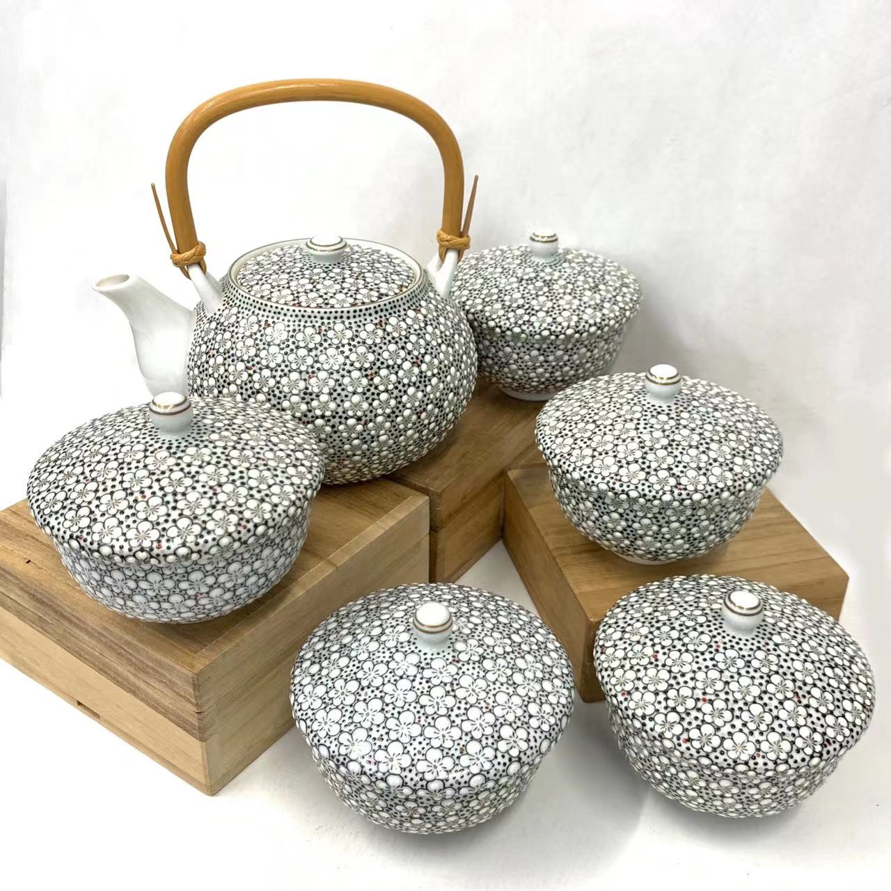 有田焼 雅秀窯 蓋付組湯呑5点×茶壺1点 6セット 浦川雅秀 梅詰 希少