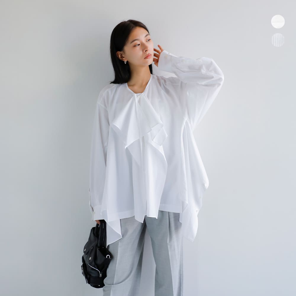 【3点で30%OFF】セール【50%OFF】beautiful people ビューティフルピープル フィンクスコットン 2way ストライプ ラッフル シャツ “Double-end finx stripe ruffle shirt” 1545106006-kk レディース|OLUGA(オルガ)