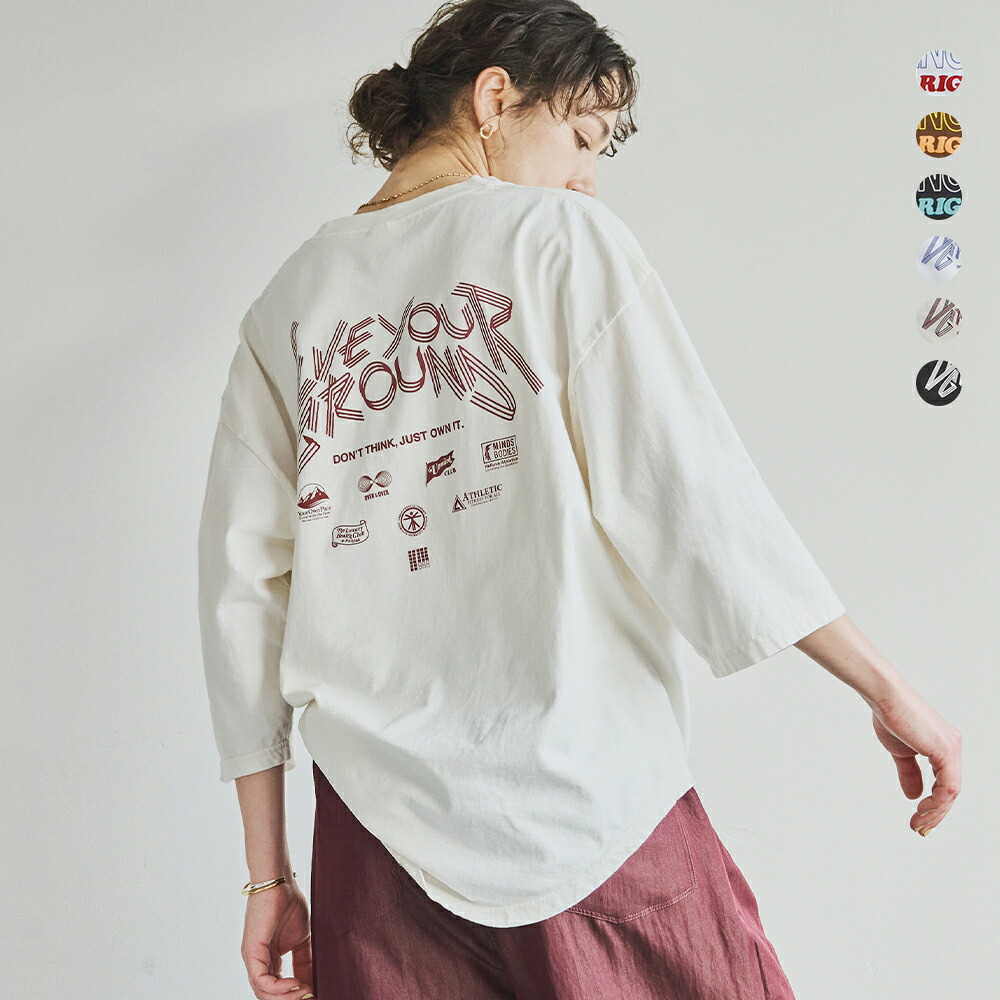 [2026aw新作]KHA:KI カーキ コットン天竺 プリント 7分袖Tシャツ LIVE YOUR GROUND / E.G.B.A mil26scs3506-7 レディース 秋冬｜OLUGA（オルガ）