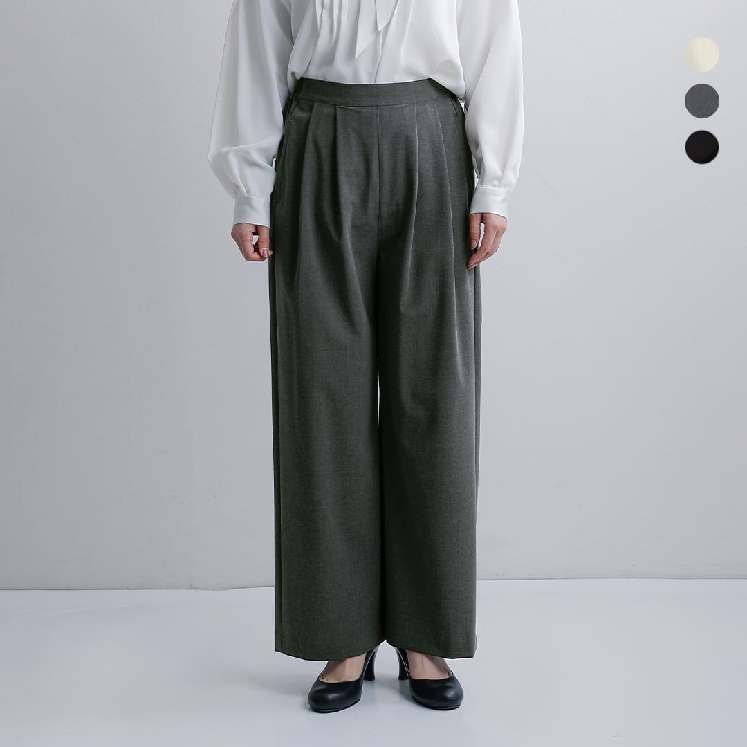 whyto ホワイト サマーウールライク タック ワイド トラウザーパンツ “tuck wide trouser” wht26hpt4071 レディース 2026ss新作 春夏【サイズ交換初回無料】【クーポン対象】