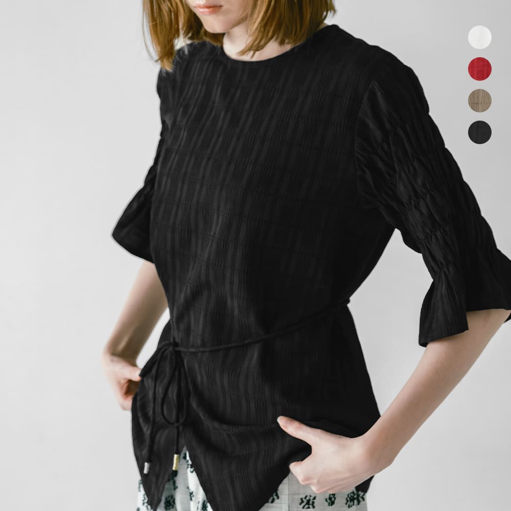 whyto ホワイト 袖シャーリング スリット レイヤード ブラウス “slit layered blouse” wht26hbl4086 レディース 2026ss新作 春夏【クーポン対象】