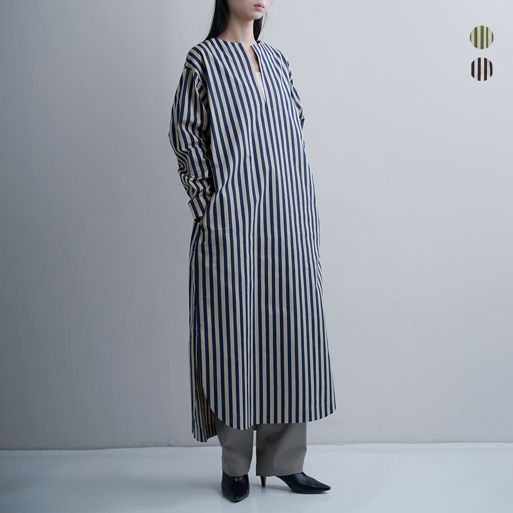 LOEFF ロエフ コットン ストライプ スリットネック シャツドレス ワンピース 8826-2-000002 レディース 2026ss新作 春夏【クーポン対象】