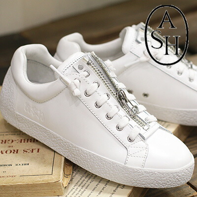 【2025年春夏再入荷】【 日本置き目取りまわし店 】 ASH Nirvana White/Dark silver 木灰 開悟 白いこと フロントジップ なめし革スニーカー レディース