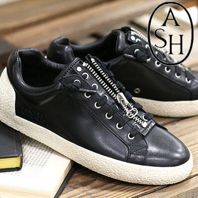 【2025年秋冬再入荷】【 日本置き目取りまわし店 】 ASH Nirvana Black/Black 木灰 開悟 黒いこと フロントジップ なめし革スニーカー レディース