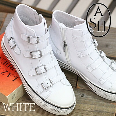 【2025年春夏再入荷】【日本正規取扱店】 ASH Virgin WHITE アッシュ ヴァージン レザー ハイカットスニーカー ホワイト 靴 レディース