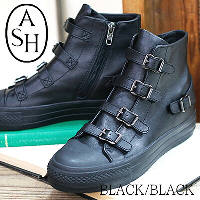 【2025年春夏再入荷】【日本正規取扱店】 ASH Virgin BLACK/BLACK アッシュ ヴァージン レザーハイカットスニーカー ブラック モノクロ 靴 レディース
