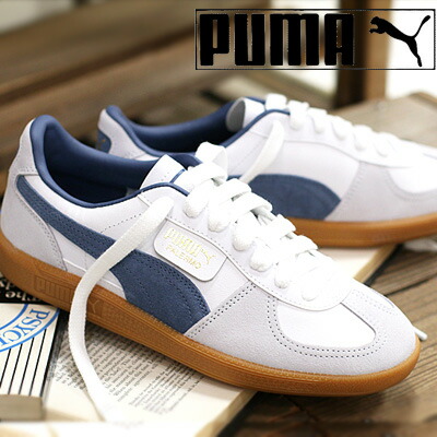 【尖んがり10倍】【2025年秋冬新作】PUMA PALERMO LTH 396464(24 PUMA WHITE-DARK INDIGO)ピューマ パレルモ なめし革 白いこと ダークインディゴ 青み