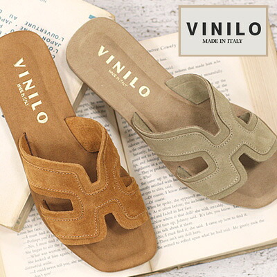 【2025年春夏新作】VINILO レザーサンダル CUOIO(ブラウン) BEIGE(ベージュ)ヴィニーロ サンダル フラット レディース イタリア製｜オマケ des shoes and bag