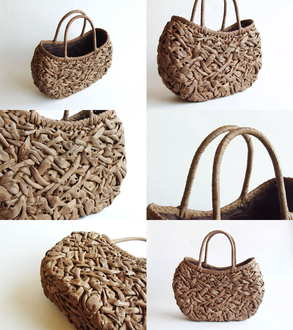 日本未入荷 入手困難 純国産 籠作家尚さん作 山葡萄かごバッグ 乱れ編み 丸型 コブ付き 節付き 特別価格 Kweli Shop