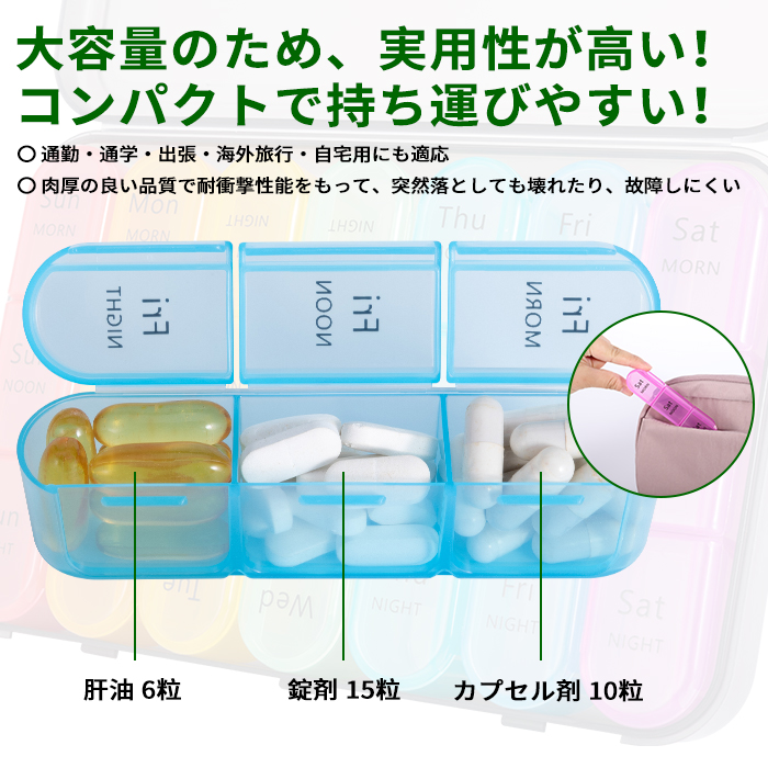 あす楽x送料無料 週間くすりケース 薬ケース 携帯 旅行 一週間分 ピルケース 1日に3回 着脱式 薬 おくすり お薬 持ち運び 仕切り 錠剤 収納 常備薬 保管 爆買いセール 飲み忘れ防止 管理 小型 コンパクト かわいい ケース