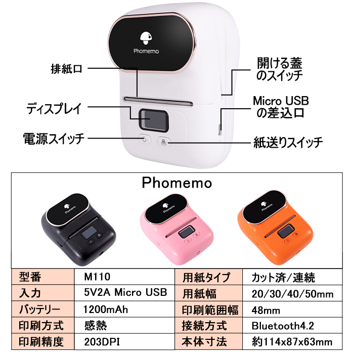 PhomemoラベルプリンターM110対応　熱感ロール紙40x 30mm.h